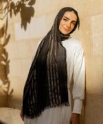 Le voile Black Embroidered Linen Scarf