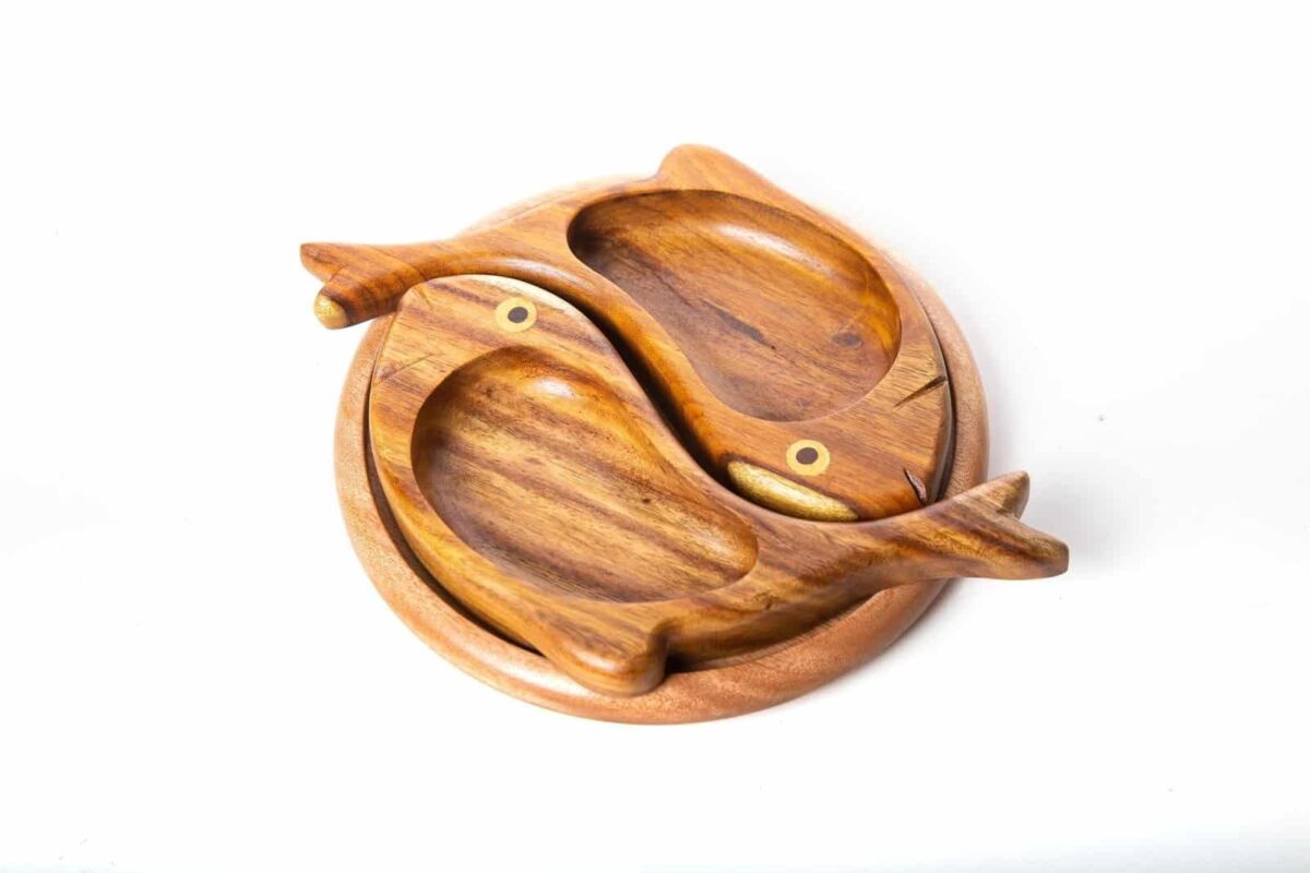 Double Fish Wooden Plate