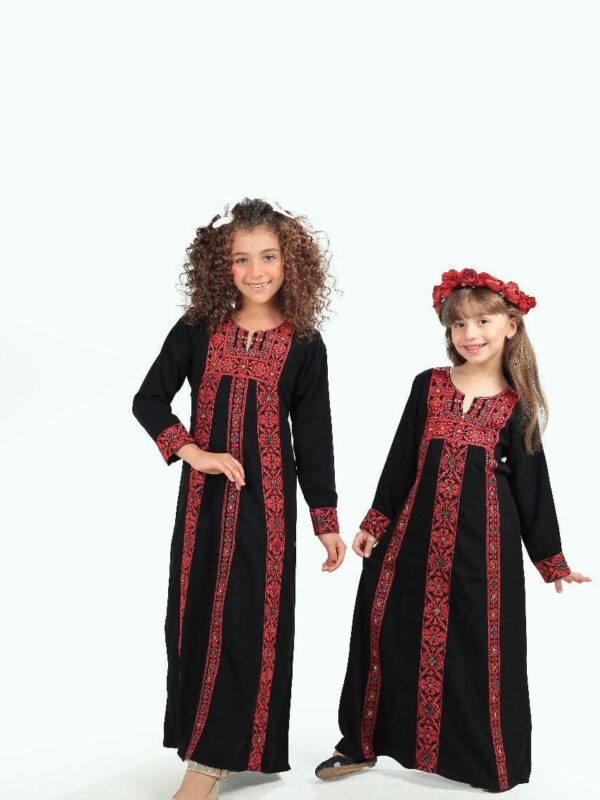 Palestinian Embroidered Red Abaya For Kids