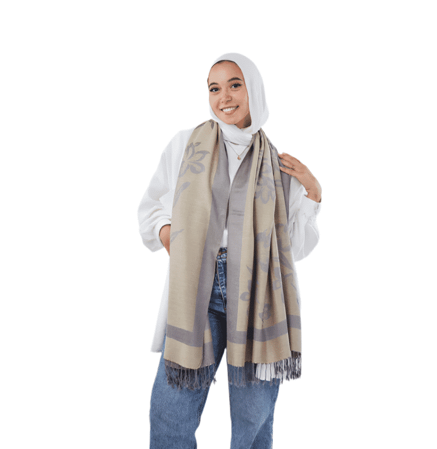 Pashmina Shawl Light Yellow – Grey