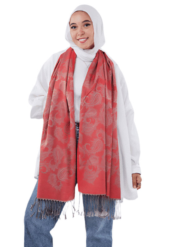 Pashmina Shawl Red – Light Grey